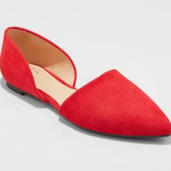 Shoes - NEW Red Microsuede Ballet Flats Sz 8 Pointed toe